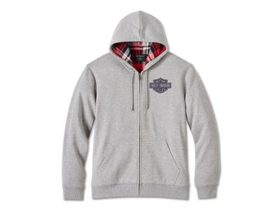 Bar & Shield Plaid Lined Zip-Up Hoodie Grey