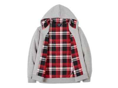 Bar & Shield Plaid Lined Zip-Up Hoodie Grey