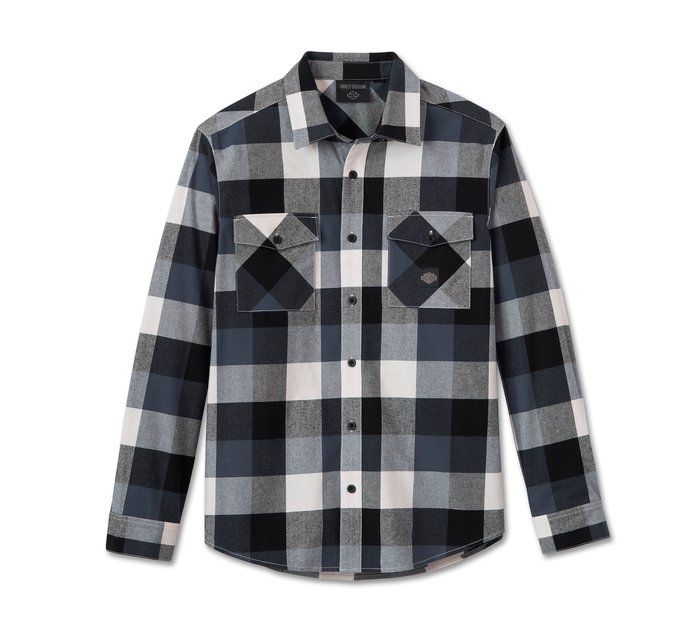 Essence Long Sleeve Flannel Shirt - Plaid - Harley Black & Ombre Blue