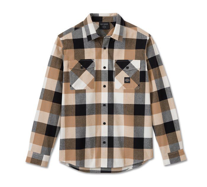 Essence Long Sleeve Flannel Shirt - Plaid - Harley Black & Tannin