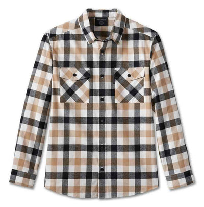 Harley-Davidson® Men's Essence Long Sleeve Button Plaid Shirt - Tan