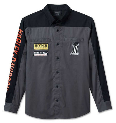 Harley-Davidson® Men's #1 Victory Colorblock Long Sleeve Shirt - Black
