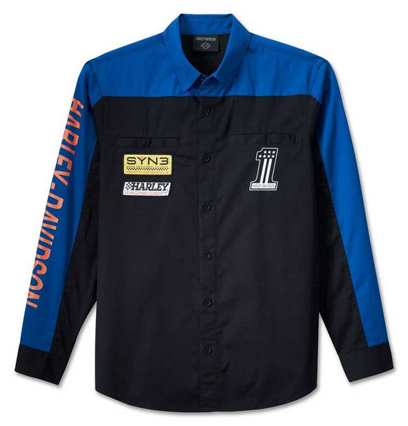 Harley-Davidson® Men's #1 Victory Colorblock Long Sleeve Shirt - Blue