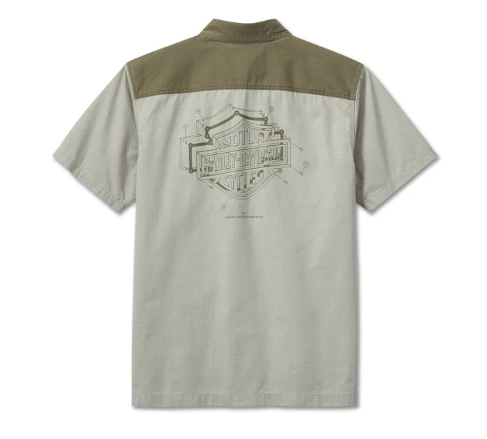 Men's Harley-Davidson 3D SHIRT-WOVEN ColorBlocked, Olive