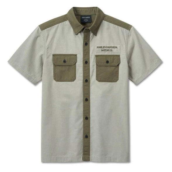 Men's Harley-Davidson 3D SHIRT-WOVEN ColorBlocked, Olive