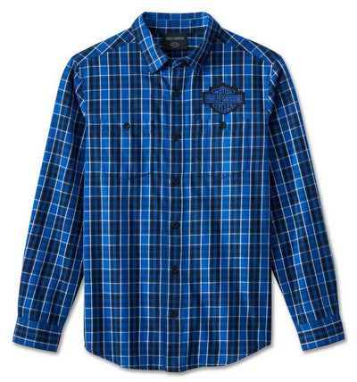 Harley-Davidson® Men's Bar & Shield Long Sleeve Plaid Shirt - Blue