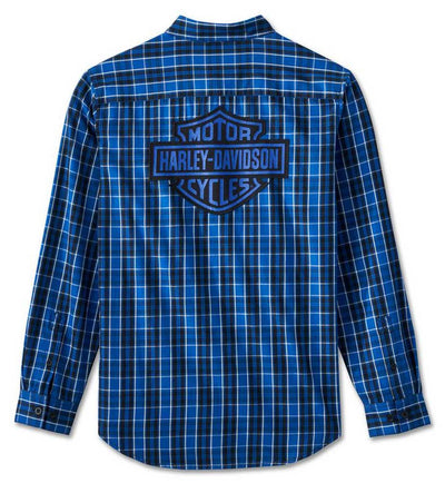 Harley-Davidson® Men's Bar & Shield Long Sleeve Plaid Shirt - Blue