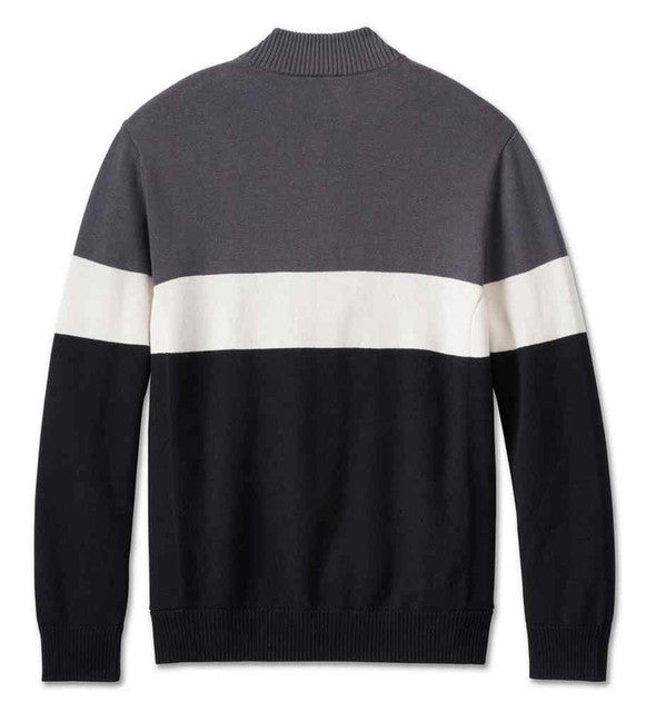 Harley-Davidson® Men's Darting 1/4-Zip Long Sleeve Sweater - Black/White