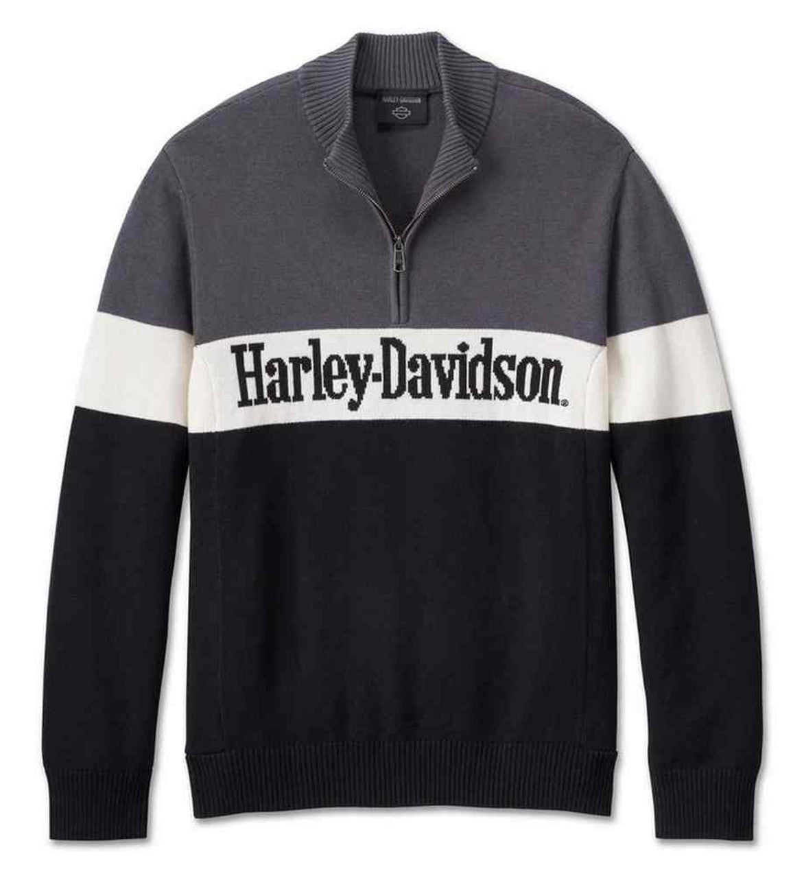 Harley-Davidson® Men's Darting 1/4-Zip Long Sleeve Sweater - Black/White