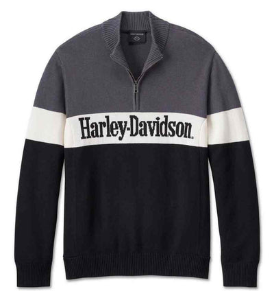 Harley-Davidson® Men's Darting 1/4-Zip Long Sleeve Sweater - Black/White