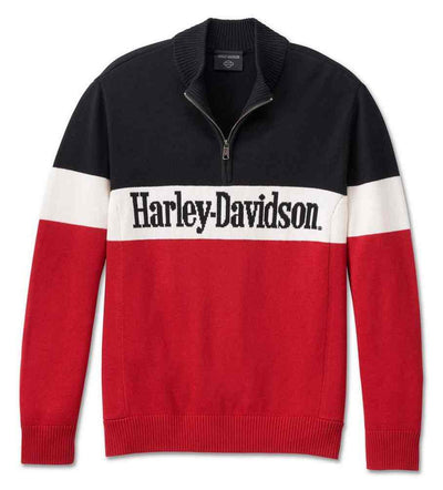 Harley-Davidson® Men's Darting 1/4-Zip Long Sleeve Sweater - Red/BLACK