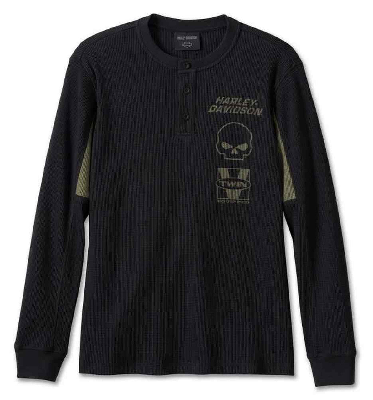 Harley-Davidson® Men's Willie G Skull Thermal Long Sleeve Shirt, Black