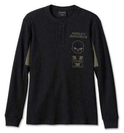 Harley-Davidson® Men's Willie G Skull Thermal Long Sleeve Shirt, Black