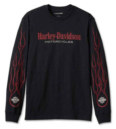 Harley-Davidson® Men's In Flames Long Sleeve Cotton Tee - Black
