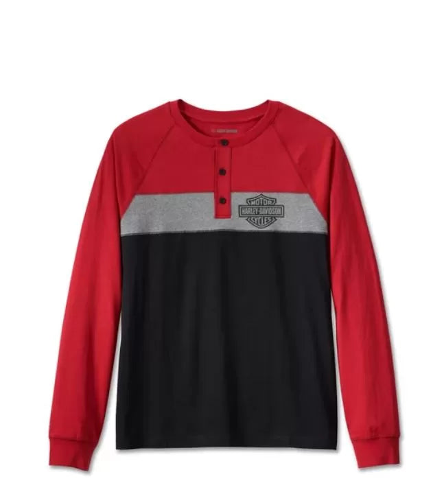 Harley-Davidson Men's Darting Henley - Colorblocked - Chili Pepper