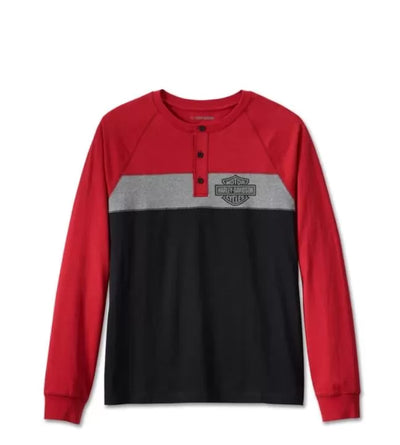 Harley-Davidson Men's Darting Henley - Colorblocked - Chili Pepper