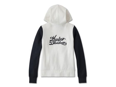 Women's Bar & Shield Zip Front Hoodie Colorblocked Cloud Dancer