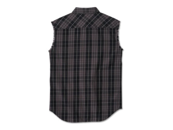 Harley-Davidson Men's The Bagger Blowout Button-Up Muscle Shirt, BLACK PLAID