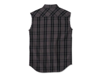 Harley-Davidson Men's The Bagger Blowout Button-Up Muscle Shirt, BLACK PLAID