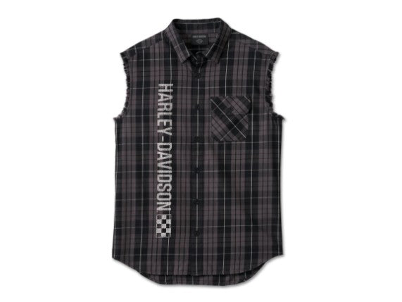 Harley-Davidson Men's The Bagger Blowout Button-Up Muscle Shirt, BLACK PLAID