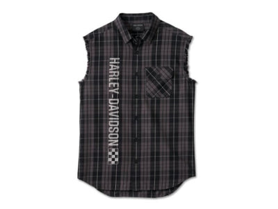 Harley-Davidson Men's The Bagger Blowout Button-Up Muscle Shirt, BLACK PLAID