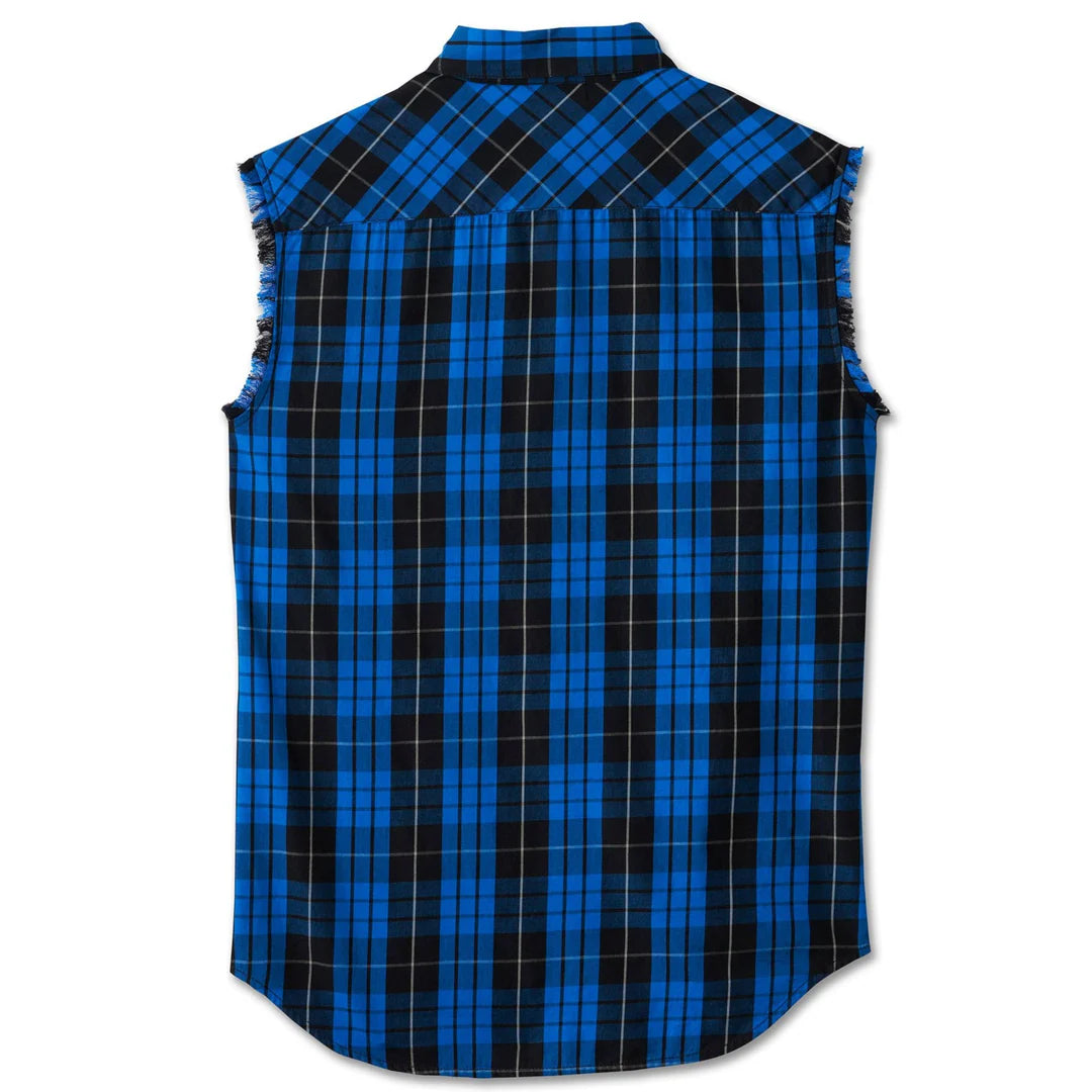 Harley-Davidson Men's The Bagger Blowout Button-Up Muscle Shirt, Blue/Black Plaid