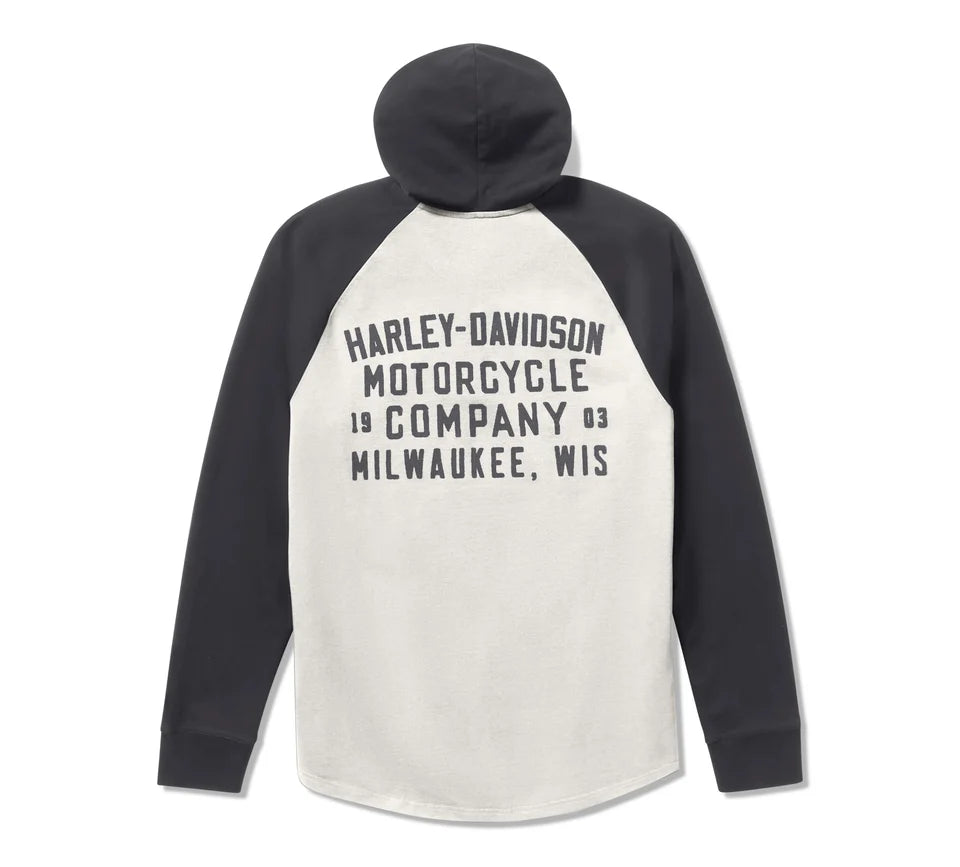 Men's HDMC Raglan Henley with Hood - Colorblock - Cloud Dancer & Asphalt