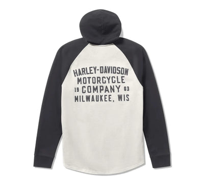 Men's HDMC Raglan Henley with Hood - Colorblock - Cloud Dancer & Asphalt