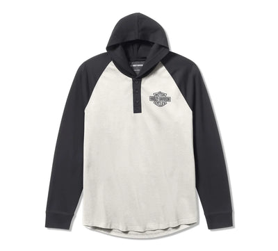 Men's HDMC Raglan Henley with Hood - Colorblock - Cloud Dancer & Asphalt