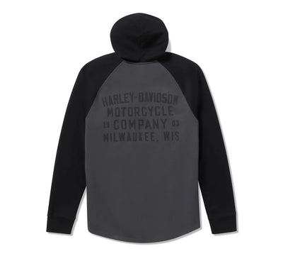 Men's HDMC Raglan Henley with Hood - Colorblock - Asphalt & Harley Black