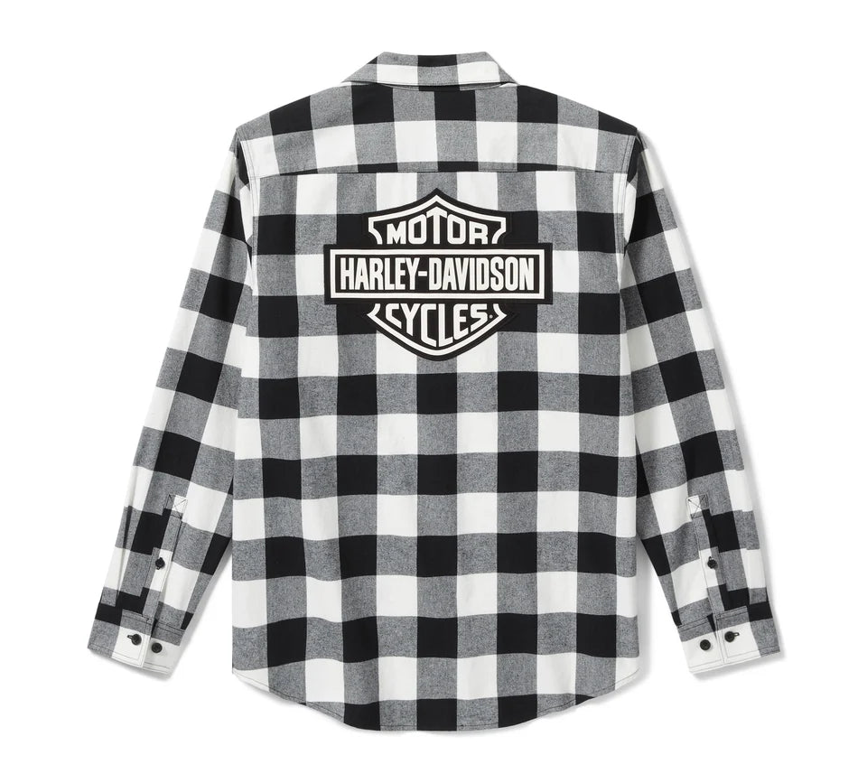 Men's Bar & Shield Buffalo Check Flannel - Plaid - Harley Black & Cloud Dancer
