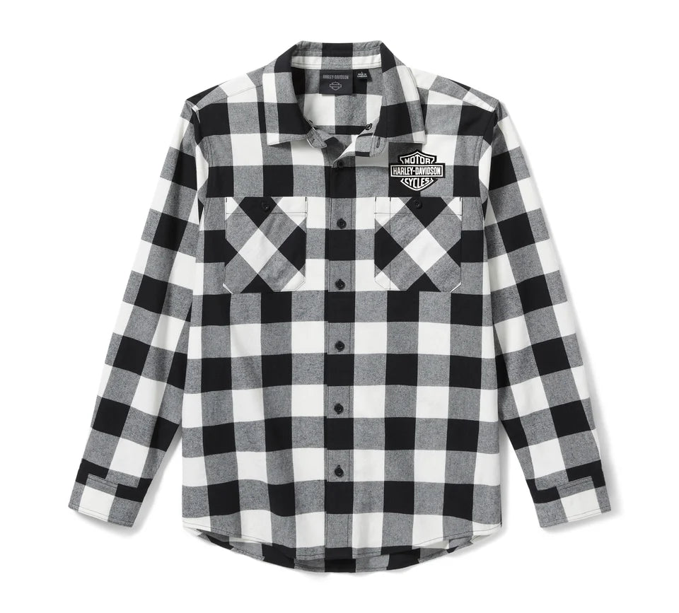 Men's Bar & Shield Buffalo Check Flannel - Plaid - Harley Black & Cloud Dancer