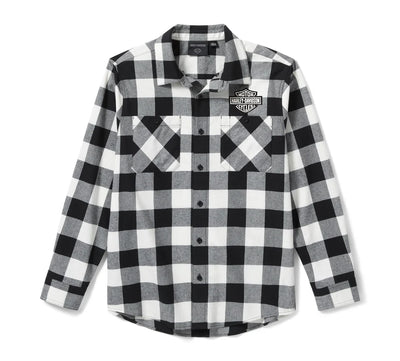Men's Bar & Shield Buffalo Check Flannel - Plaid - Harley Black & Cloud Dancer