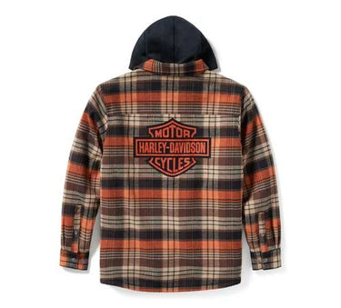 Harley-Davidson Shirt Jacket Bar & Shield Hooded Black/Brown/Orange