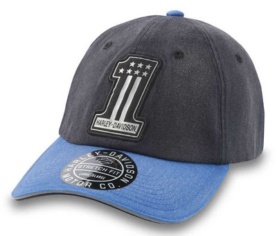 Harley-Davidson® Men's Reflective #1 Fitted Baseball Cap - Black/Blue