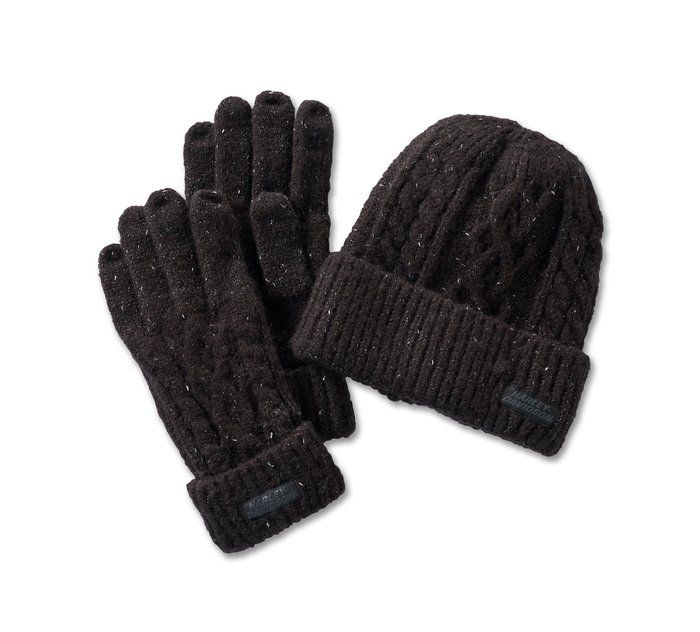 Women's Laced Up Hat & Glove Gift Set - Black Beauty