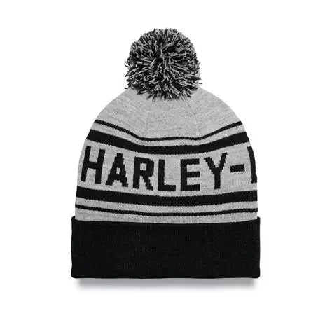 Harley-Davidson® Men's Celebration Cuffed Knit Pom Beanie Cap, Gray Heather