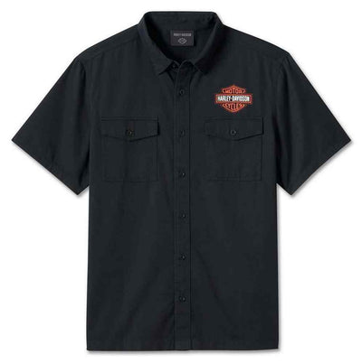Harley-Davidson® Men's Bar & Shield Short Sleeve Woven Shirt - Black