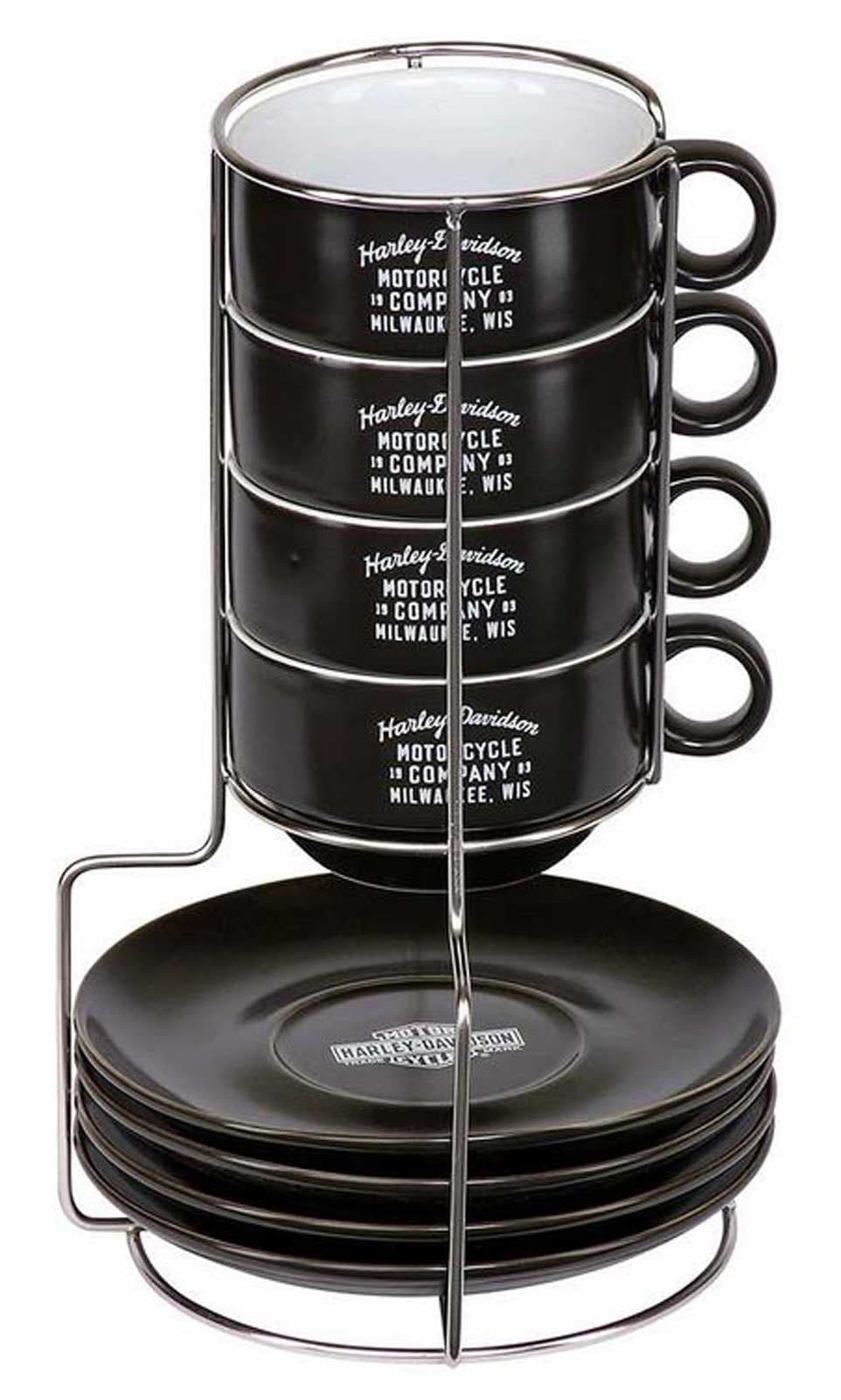 Espresso Mug Set, Set of 4 Ceramic Mugs & Saucers - Black HDX-98647