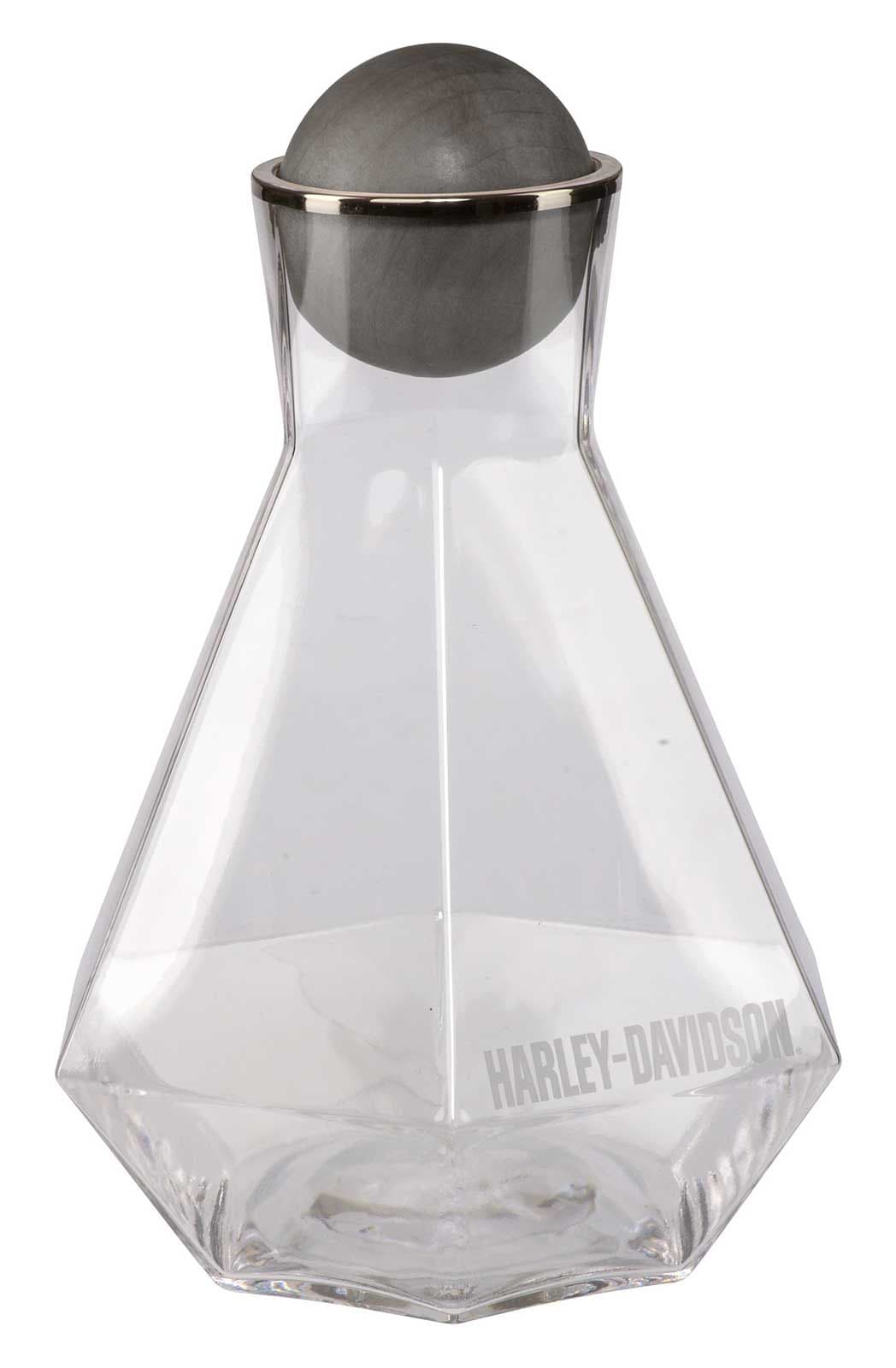 Geometric Glass Carafe w/ Wood Ball Stopper, Etched Logo - 45 oz HDX-98731