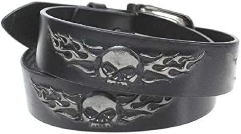 HDMBT10853-Men's Embossed Highway To Hell Leather Belt, Black