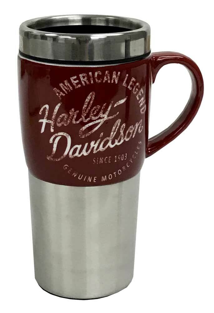 Heritage Ceramic Stainless Steel Travel Cup, Silver & Burgundy