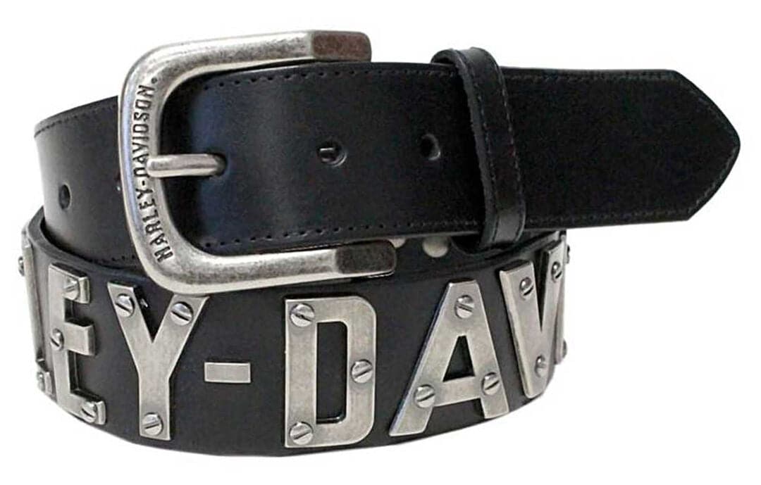 HDMBT10636-Men's Belt, Metal H-D Font, Black Leather Belt